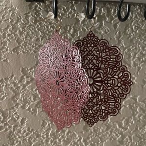 Red Metal Plunder Earrings with Gold Hardware